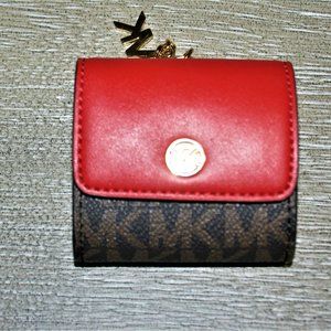 Michael Kors Jet Set Travel AirPod Case W Logo Charm Brown/Flame NWT